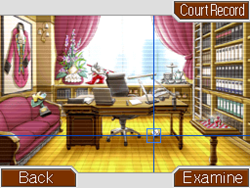 Screenshot of an investigation segment in episode 5 of the first Ace Attorney game